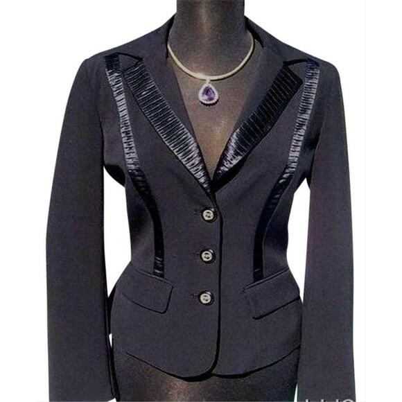 Cache Black Tuxedo Silk Trim Top Jacket New Lined Classic Front Button $228 NWT
